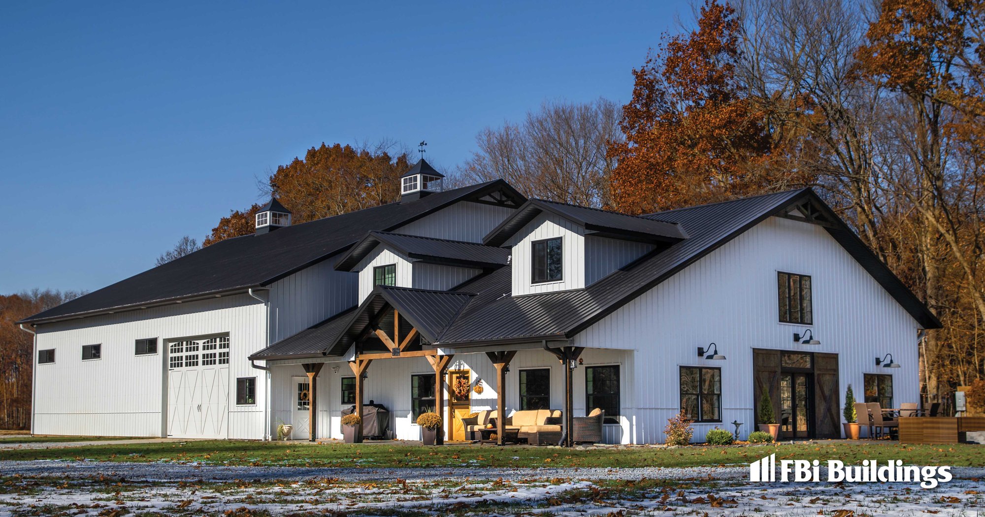 Pole Barn Home with Basketball_Barndominium_Max-Rib_Regal White Wall_Matte Black Roof_Exterior
